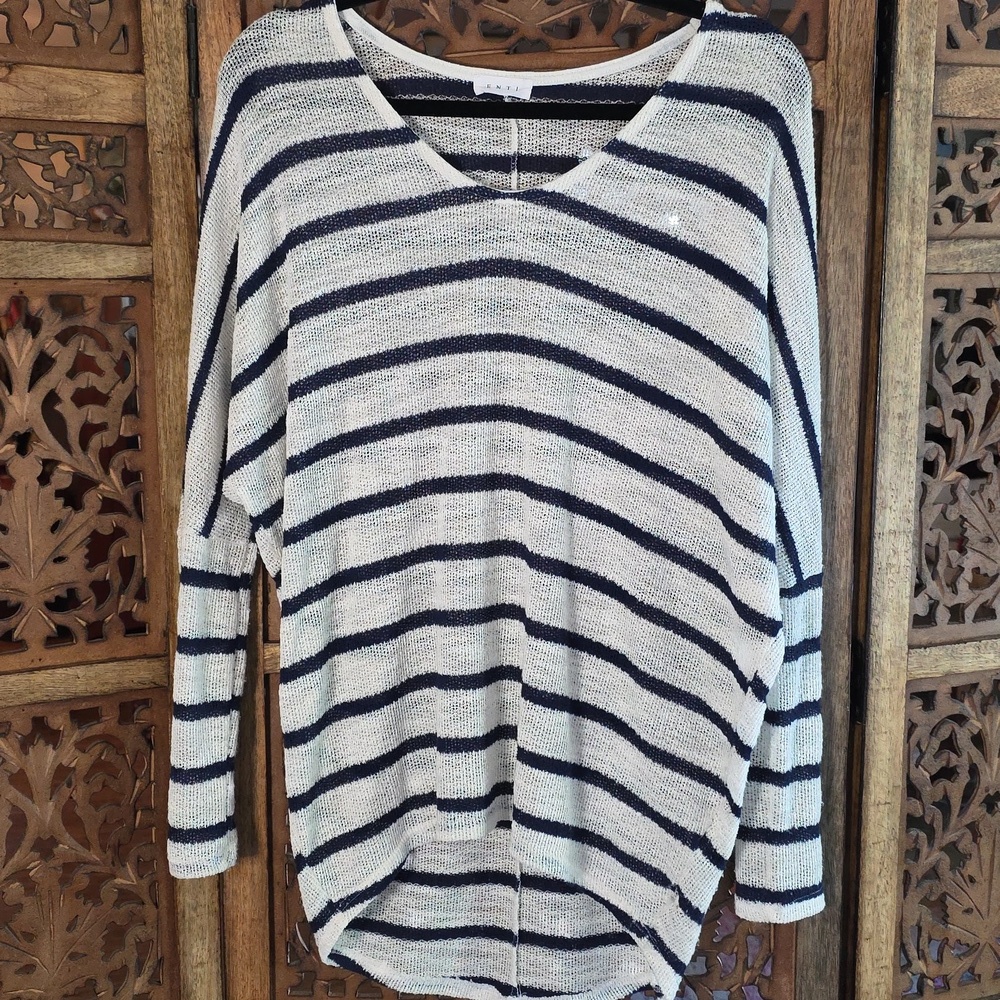 ENTI Navy and White Striped Sweater
